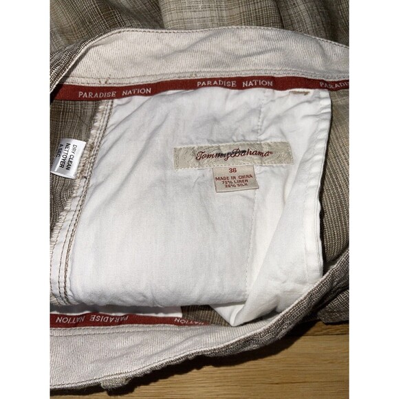 TOMMY BAHAMA Paradise Nation Tan Plaid Linen & Silk Blend Zip‎ Fly SHORTS sz 36 - Picture 6 of 9